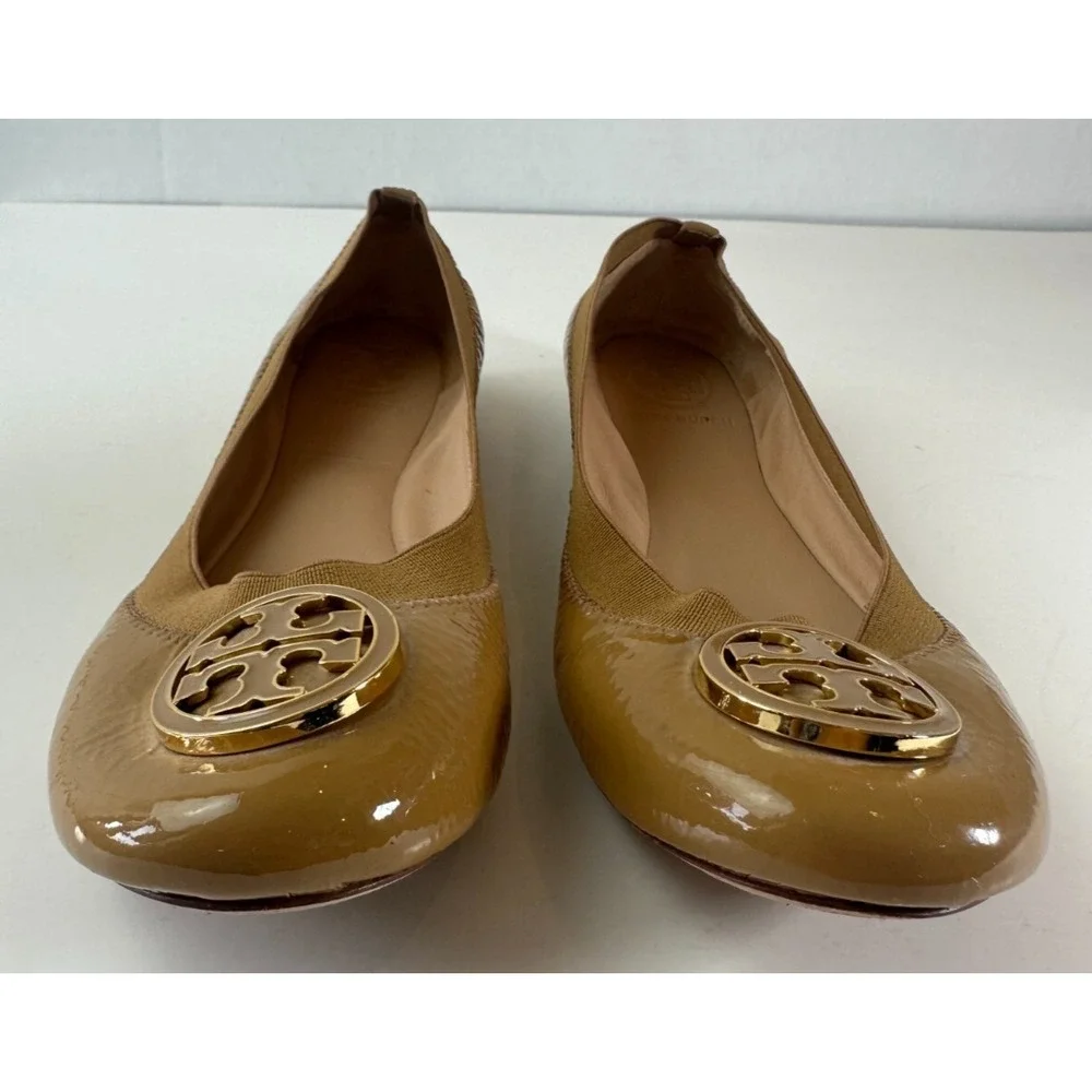 Tory Burch Caroline 2 Ballet Flats Tan Beige Patent Leather Ballerina Shoes 7 7M - Picture 3 of 16